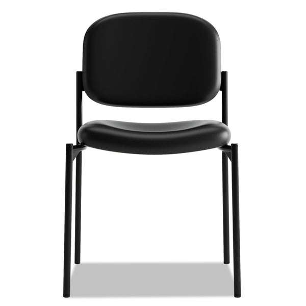 HON COMPANY VL606 Stacking Guest Chair without Arms, Bonded Leather Upholstery, 21.25" x 21" x 32.75", Black Seat, Black Back, Black Base