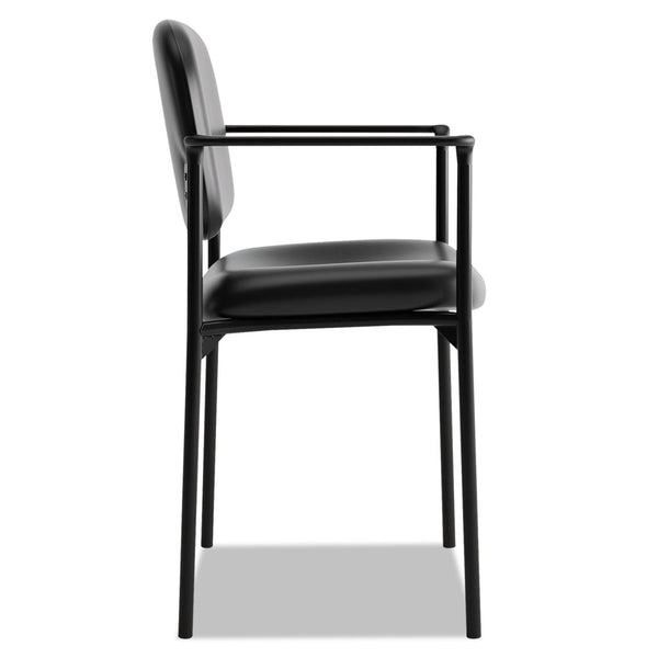 HON COMPANY VL616 Stacking Guest Chair with Arms, Bonded Leather Upholstery, 23.25" x 21" x 32.75", Black Seat, Black Back, Black Base