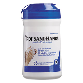 SANI PROFESSIONAL Sani-Hands ALC Instant Hand Sanitizing Wipes, 1-Ply, 7.5 x 6, White, 135/Canister, 12 Canisters/Carton