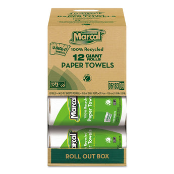 SOUNDVIEW 100% Premium Recycled Kitchen Roll Towels, Roll Out Box, 2-Ply, 11 x 5.5, White, 140 Sheets, 12 Rolls/Carton