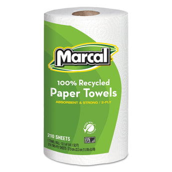 SOUNDVIEW 100% Premium Recycled Kitchen Roll Towels, 2-Ply, 11 x 8.8, White, 210 Sheets, 12 Rolls/Carton