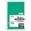 MEAD PRODUCTS Spiral Notebook, 3-Subject, Medium/College Rule, Randomly Assorted Cover Color, (150) 9.5 x 5.5 Sheets