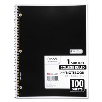 MEAD PRODUCTS Spiral Notebook, 3-Hole Punched, 1-Subject, Medium/College Rule, Randomly Assorted Cover Color, (100) 11 x 8 Sheets