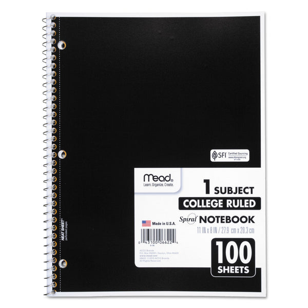 MEAD PRODUCTS Spiral Notebook, 3-Hole Punched, 1-Subject, Medium/College Rule, Randomly Assorted Cover Color, (100) 11 x 8 Sheets