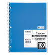 MEAD PRODUCTS Spiral Notebook, 3-Hole Punched, 1-Subject, Medium/College Rule, Randomly Assorted Cover Color, (100) 11 x 8 Sheets