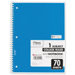 MEAD PRODUCTS Spiral Notebook, 3-Hole Punched, 1-Subject, Medium/College Rule, Randomly Assorted Cover Color, (70) 10.5 x 7.5 Sheets