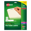 AVERY PRODUCTS CORPORATION Removable File Folder Labels with Sure Feed Technology, 0.66 x 3.44, White, 30/Sheet, 25 Sheets/Pack