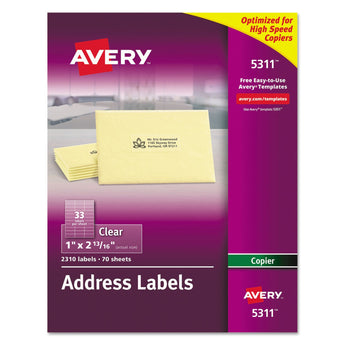 Copier Mailing Labels, Copiers, 1 x 2.81, Clear, 33/Sheet, 70 Sheets/Pack Flipcost Flipcost