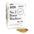 ACCO #2 Washers for Two-Prong Fasteners, 1.25" Diameter, Brass, 100/Box