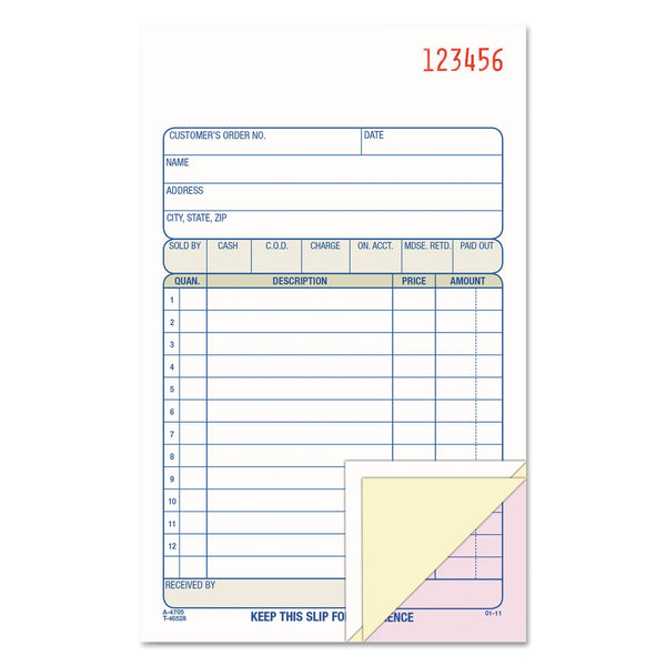 CARDINAL BRANDS INC. Sales/Order Book, Three-Part Carbonless, 4.19 x 6.69, 50 Forms Total