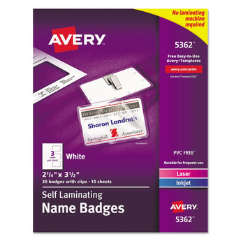 Self-Laminating Laser/Inkjet Printer Badges, 2.25 x 3.5, White, 30/Box Flipcost Flipcost