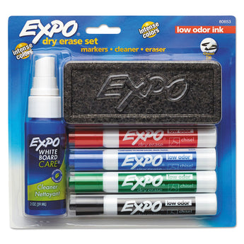 SANFORD Low-Odor Dry Erase Marker Starter Set, Broad Chisel Tip, Assorted Colors, 4/Set