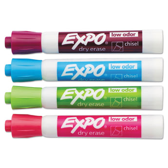 EXPO® Low-Odor Dry-Erase Marker, Broad Chisel Tip, Assorted Pastel Colors, 4/Set