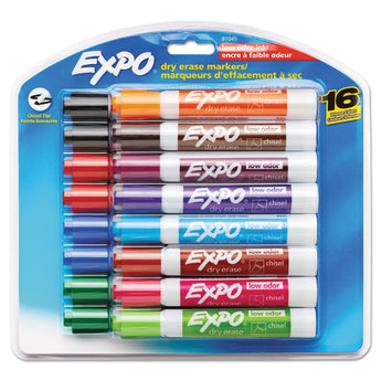 SANFORD Low-Odor Dry-Erase Marker, Broad Chisel Tip, Assorted Colors, 16/Set