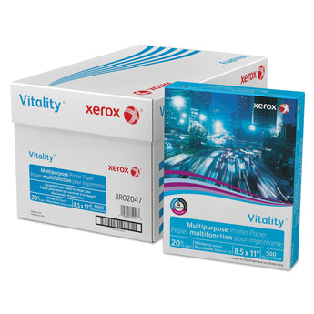 XEROX CORP. Vitality Multipurpose Print Paper, 92 Bright, 20 lb Bond Weight, 8.5 x 11, White, 500 Sheets/Ream, 10 Reams/Carton