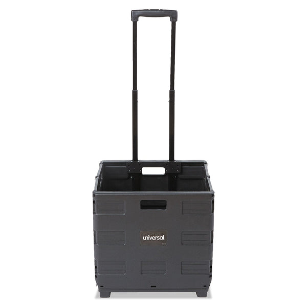 UNIVERSAL OFFICE PRODUCTS Collapsible Mobile Storage Crate, Plastic, 18.25 x 15 x 18.25 to 39.37, Black