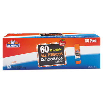 ELMER'S PRODUCTS, INC. Washable School Glue Sticks, 0.24 oz, Applies and Dries Clear, 60/Box