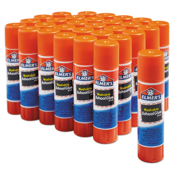 ELMER'S PRODUCTS, INC. Washable School Glue Sticks, 0.24 oz, Applies and Dries Clear, 30/Box