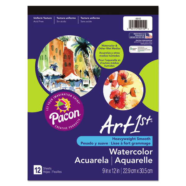 Pacon® Artist Watercolor Paper Pad, Unruled, Yellow Cover, 12 White 9 x 12 Sheets