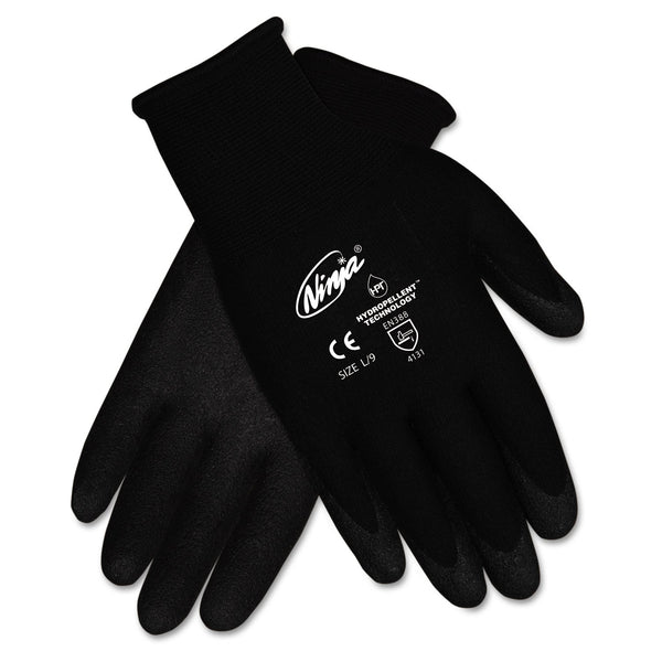MCR SAFETY Ninja HPT PVC Coated Nylon Gloves, Large, Black, 12/Pack