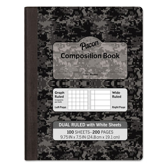 PACON CORPORATION Composition Book, 20 lb Bond Weight Sheets, Wide/Legal Rule, Black Cover, (100) 9.75 x 7.5 Sheets