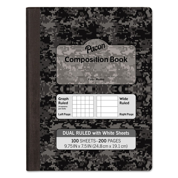 PACON CORPORATION Composition Book, 20 lb Bond Weight Sheets, Wide/Legal Rule, Black Cover, (100) 9.75 x 7.5 Sheets