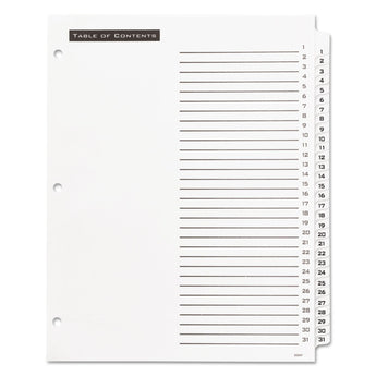 Table 'n Tabs Dividers, 31-Tab, 1 to 31, 11 x 8.5, White, White Tabs, 1 Set