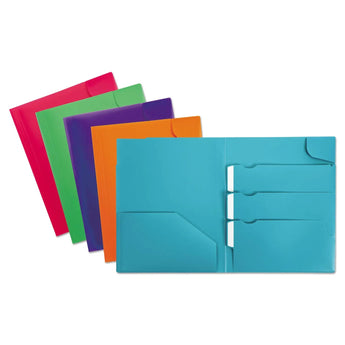 Oxford™ Divide It Up Four-Pocket Poly Folder, 110-Sheet Capacity, 11 x 8.5, Randomly Assorted Colors