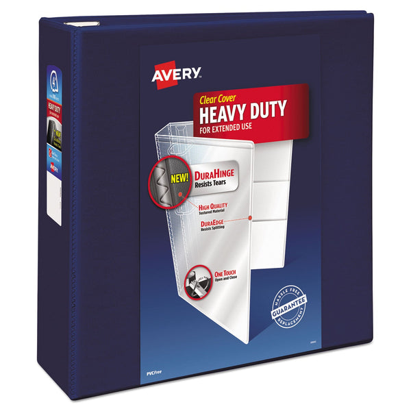 AVERY PRODUCTS CORPORATION Heavy-Duty View Binder with DuraHinge and Locking One Touch EZD Rings, 3 Rings, 4" Capacity, 11 x 8.5, Navy Blue