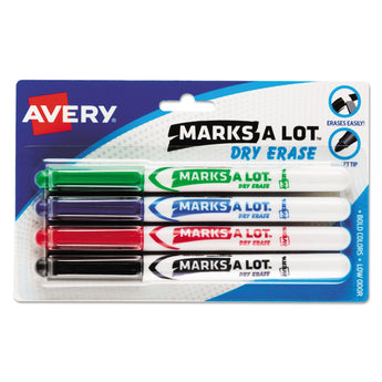 MARKS A LOT Pen-Style Dry Erase Markers, Medium Bullet Tip, Assorted Colors, 4/Set (24459) Flipcost Flipcost