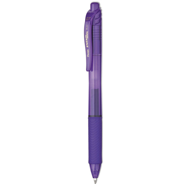 PENTEL OF AMERICA EnerGel-X Gel Pen, Retractable, Medium 0.7 mm, Violet Ink, Translucent Violet/Violet Barrel, Dozen