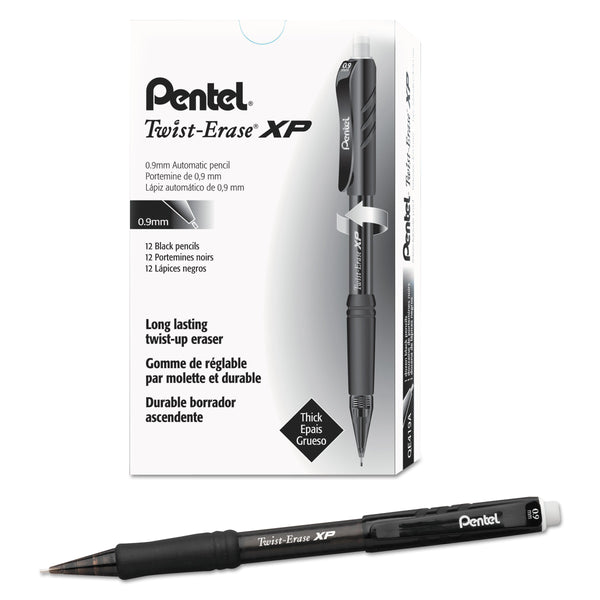 PENTEL OF AMERICA Twist-Erase EXPRESS Mechanical Pencil, 0.9 mm, HB (#2), Black Lead, Black Barrel, Dozen