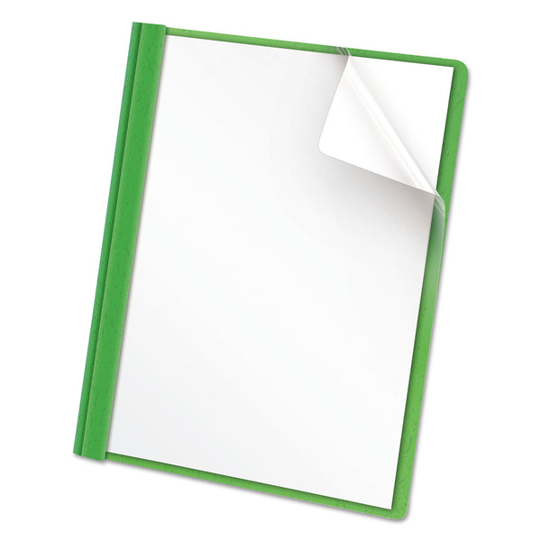 Clear Front Report Cover, Prong Fastener, 0.5" Capacity, 8.5 x 11, Clear/Green, 25/Box Flipcost Flipcost