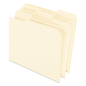 TOPS BUSINESS FORMS Reinforced Top File Folders, 1/3-Cut Tabs: Assorted Positions, Letter Size, Manila, 100/Box