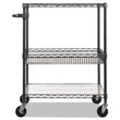 ALERA Three-Tier Wire Cart with Basket, Metal, 2 Shelves, 1 Bin, 500 lb Capacity, 34" x 18" x 40", Black Anthracite
