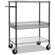 ALERA Three-Tier Wire Cart with Basket, Metal, 2 Shelves, 1 Bin, 500 lb Capacity, 34" x 18" x 40", Black Anthracite