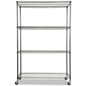 ALERA NSF Certified 4-Shelf Wire Shelving Kit with Casters, 48w x 18d x 72h, Black Anthracite