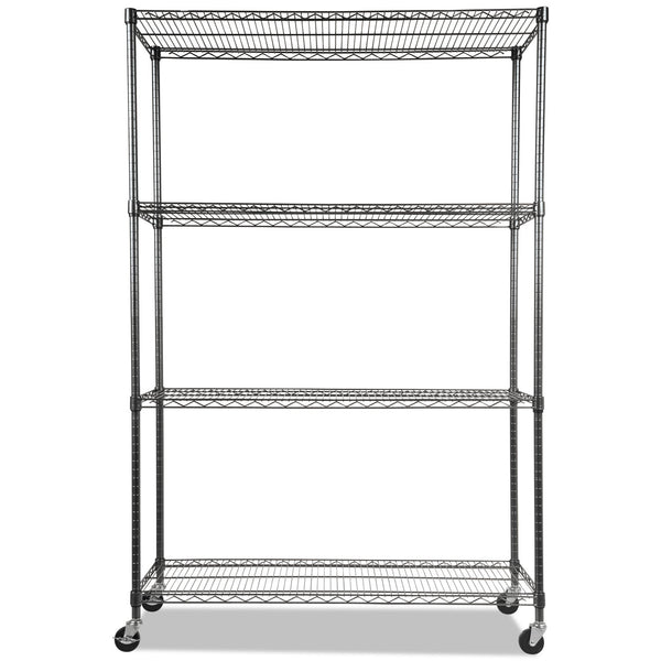 ALERA NSF Certified 4-Shelf Wire Shelving Kit with Casters, 48w x 18d x 72h, Black Anthracite