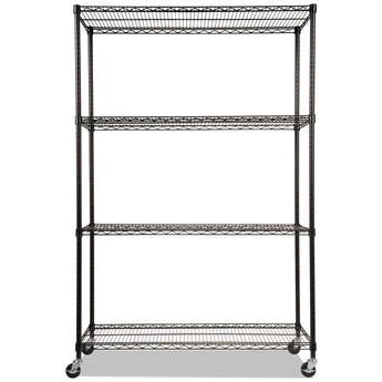 ALERA NSF Certified 4-Shelf Wire Shelving Kit with Casters, 48w x 18d x 72h, Black