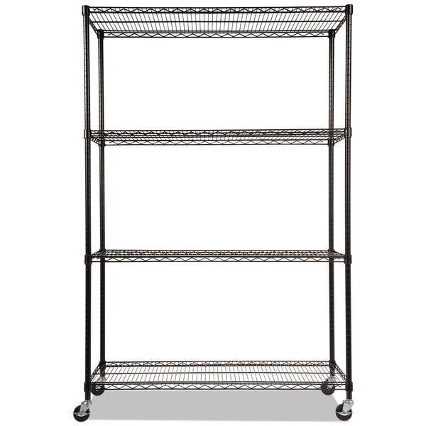 ALERA NSF Certified 4-Shelf Wire Shelving Kit with Casters, 48w x 18d x 72h, Black