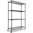 ALERA NSF Certified 4-Shelf Wire Shelving Kit with Casters, 48w x 18d x 72h, Black