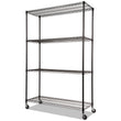 ALERA NSF Certified 4-Shelf Wire Shelving Kit with Casters, 48w x 18d x 72h, Black