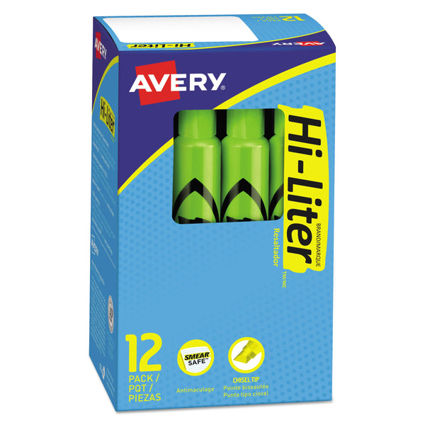 Avery® HI-LITER Desk-Style Highlighters, Fluorescent Green Ink, Chisel Tip, Green/Black Barrel, Dozen Flipcost Flipcost