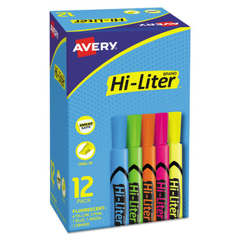 AVERY PRODUCTS CORPORATION HI-LITER Desk-Style Highlighters, Assorted Ink Colors, Chisel Tip, Assorted Barrel Colors, Dozen