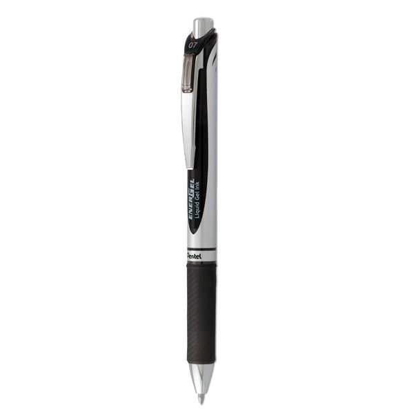 PENTEL OF AMERICA EnerGel RTX Gel Pen, Retractable, Medium 0.7 mm, Black Ink, Black/Gray Barrel