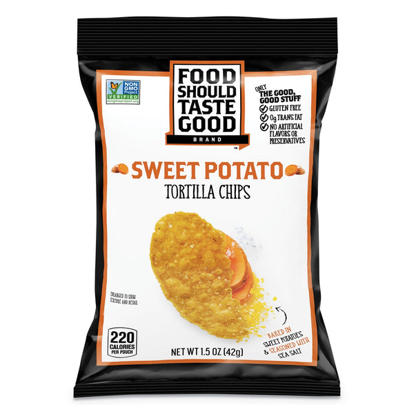 FOOD SHOULD TASTE GOOD Tortilla Chips, Sweet Potato with Sea Salt, 1.5 oz, 24/Carton