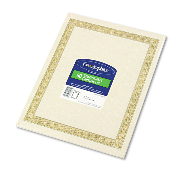 GEOGRAPHICS Archival Quality Parchment Paper Certificates, 11 x 8.5, Horizontal Orientation, Natural with White Diplomat Border, 50/Pack