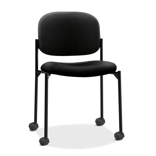 HON COMPANY VL606 Stacking Guest Chair without Arms, Fabric Upholstery, 21.25" x 21" x 32.75", Black Seat, Black Back, Black Base