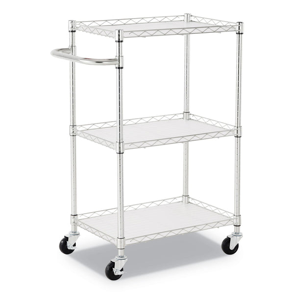 ALERA Three-Shelf Wire Cart with Liners, Metal, 3 Shelves, 450 lb Capacity, 24" x 16" x 39", Silver