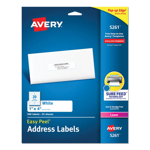 Easy Peel White Address Labels w/ Sure Feed Technology, Laser Printers, 1 x 4, White, 20/Sheet, 25 Sheets/Pack Flipcost Flipcost